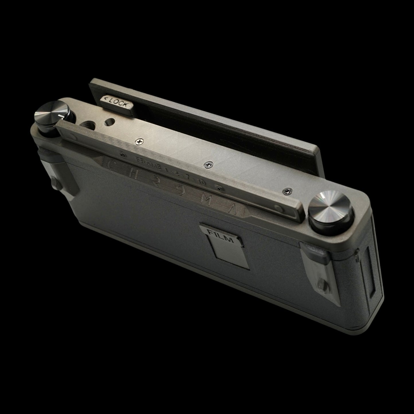 One Off - Custom Metallic Gunmetal Grey 6x17 Graflok Rollfilm Back & Ground glass with matching ground glass protector/shade.