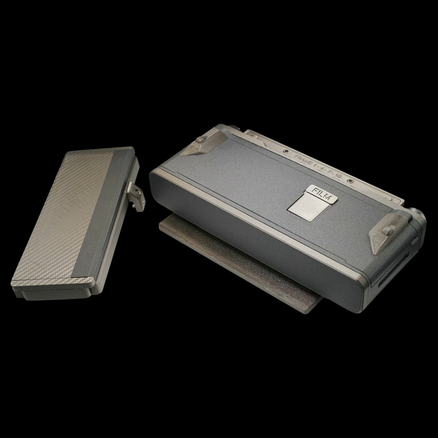 One Off - Custom Metallic Gunmetal Grey 6x17 Graflok Rollfilm Back & Ground glass with matching ground glass protector/shade.